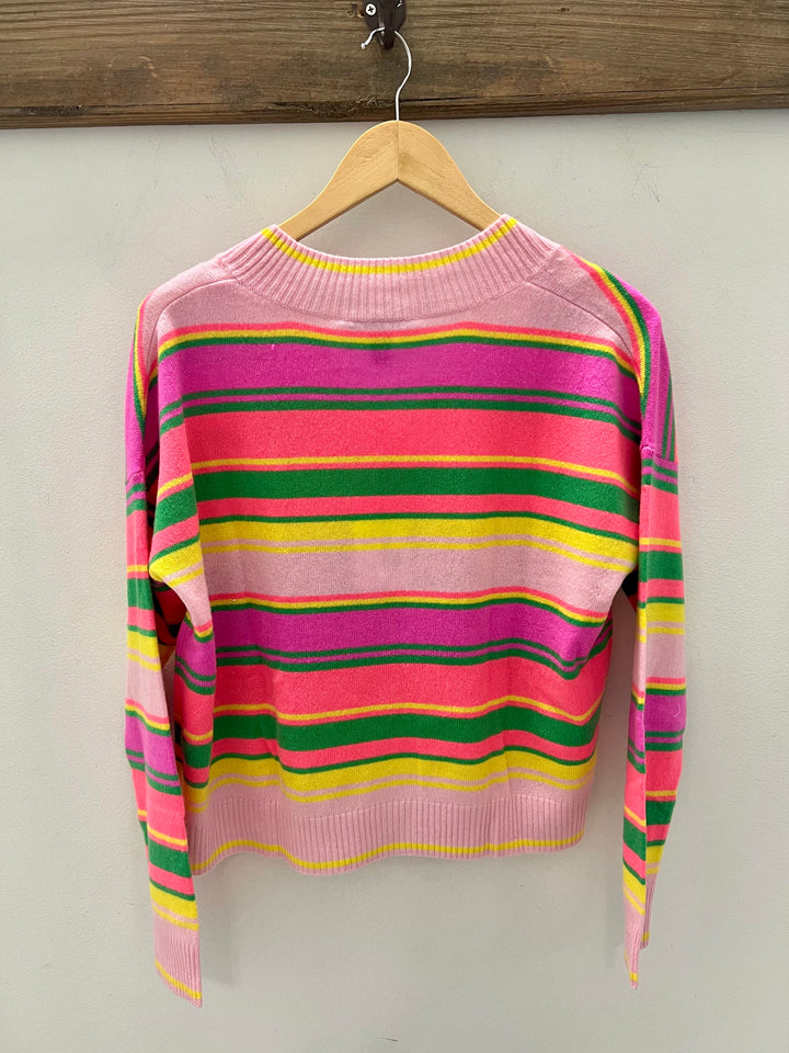 Multi-stripe V-neck Sweater
