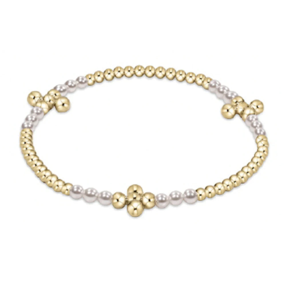 2.5mm signature cross gold bliss bracelet - pearl