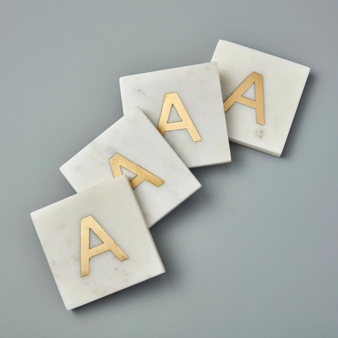 Marble & gold inlay initial coaster set