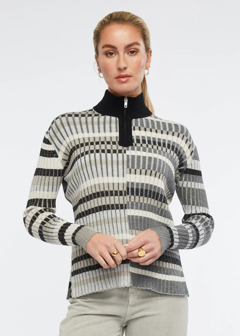 Color-Stripe Zip Sweater