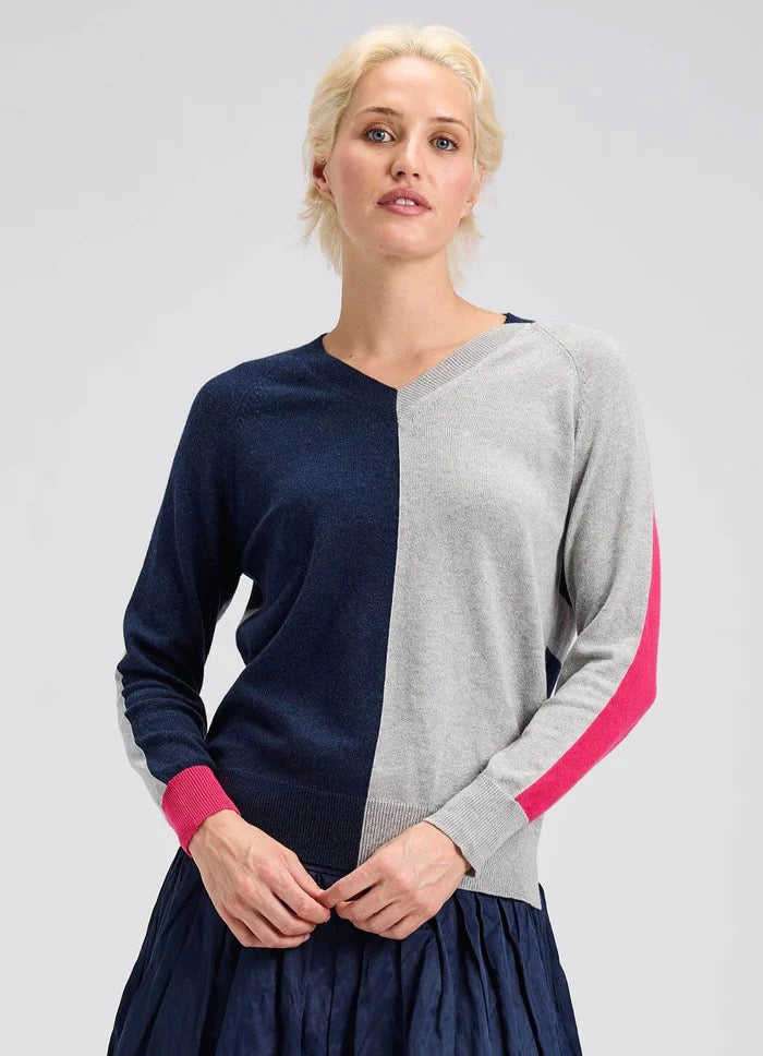 Split Dark Denim Sweater