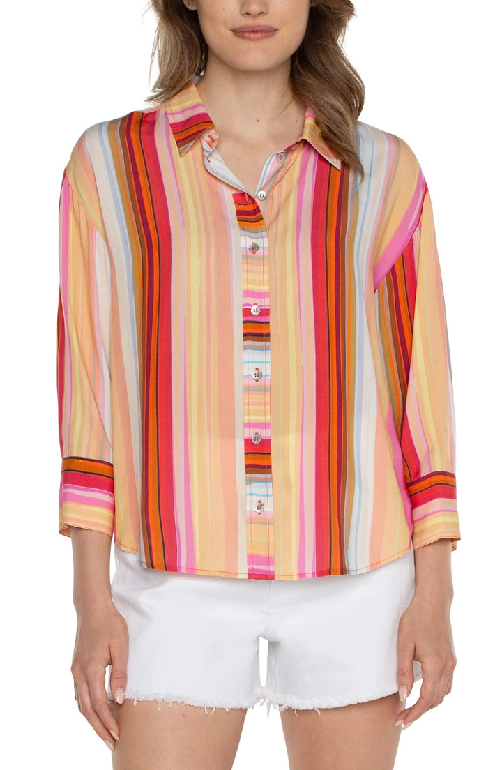 Stripe 3/4 Button front shirt