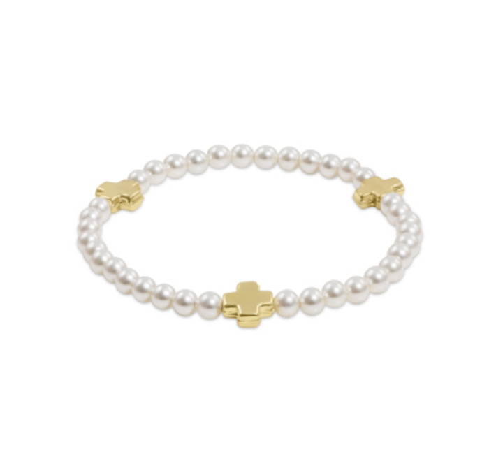Signature Cross Pearl Pattern Gold 4mm Bead Bracelet