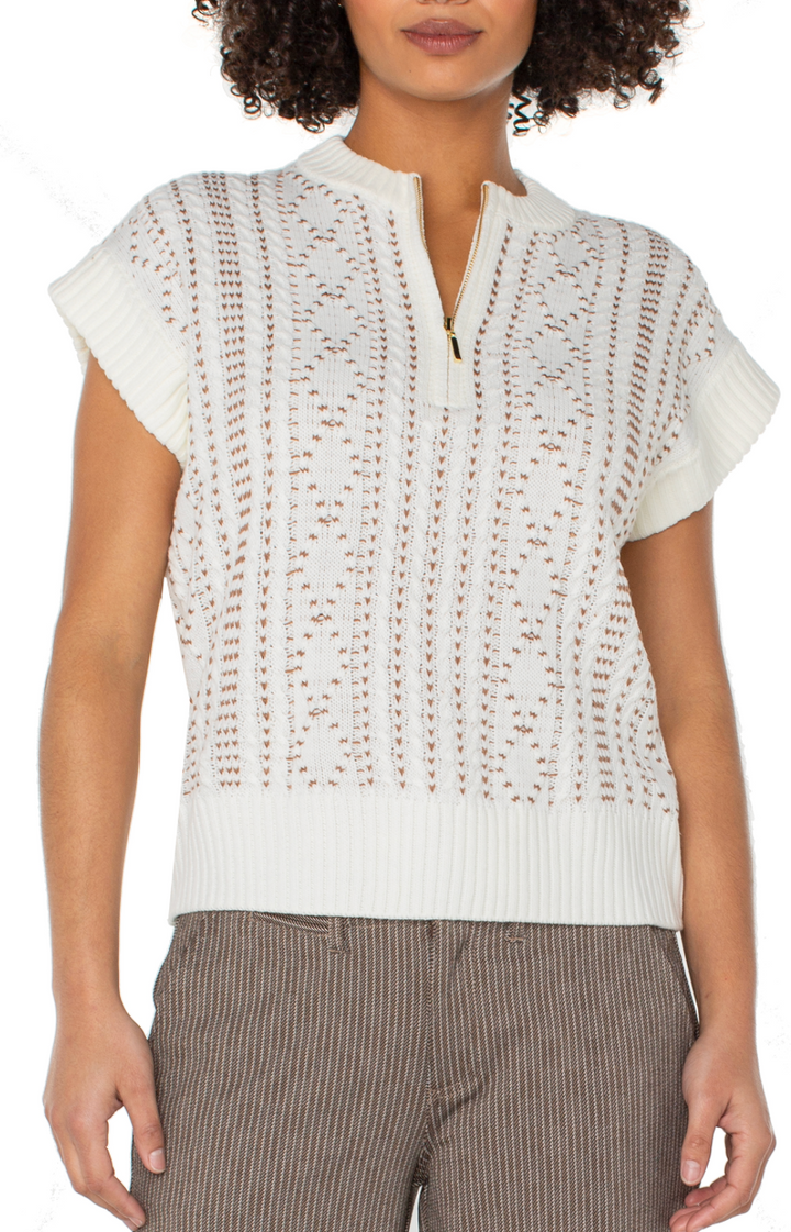 Cap Sleeve Zip Sweater