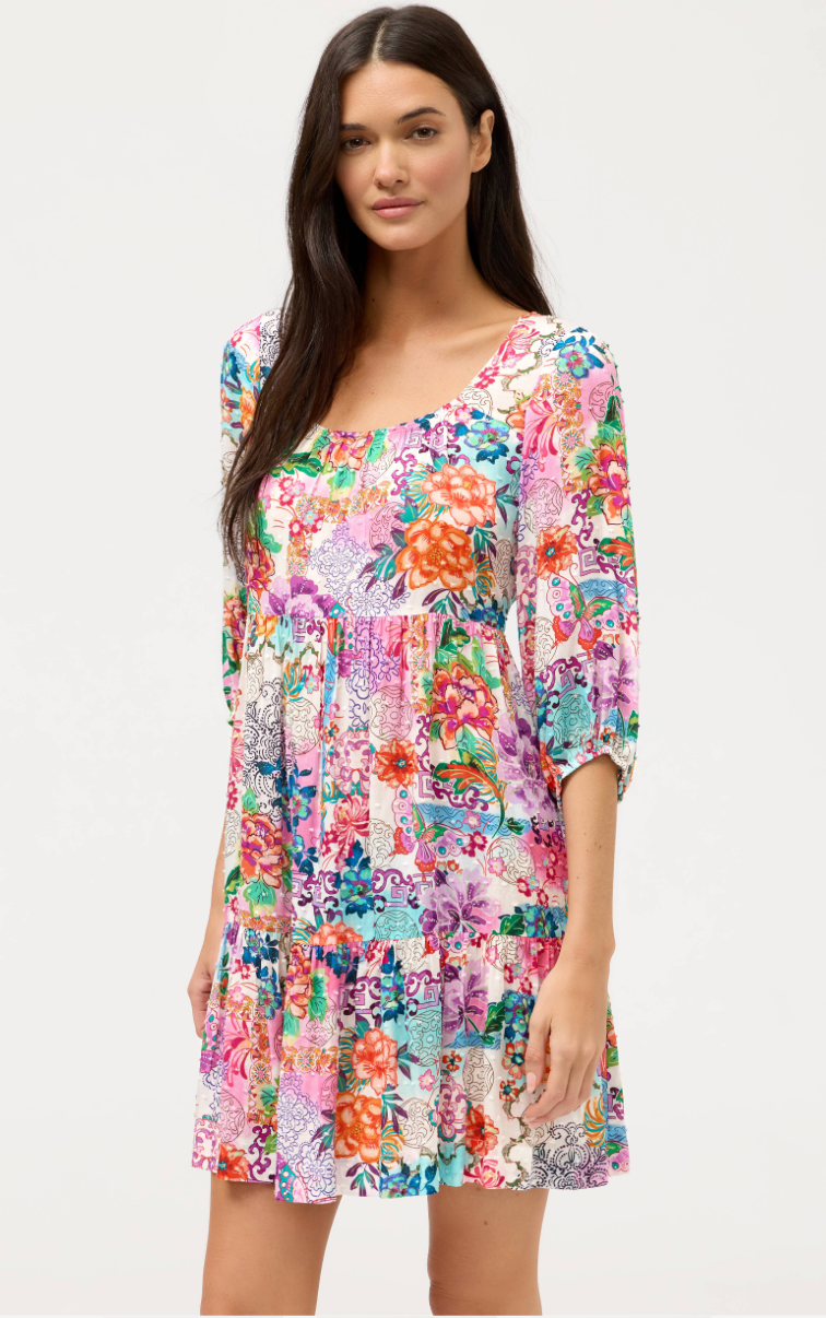 Roseum Tier Mini Dress | Johnny Was | Lemon Cabana Roseum Tier Mini Dress | Johnny Was | Lemon Cabana