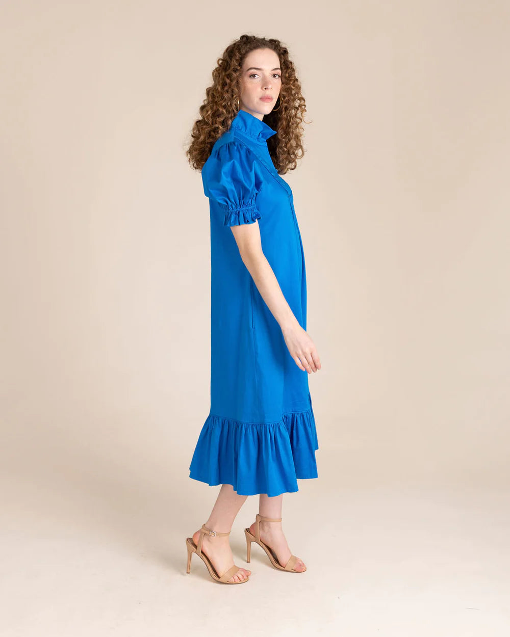 Women in blue midi dress