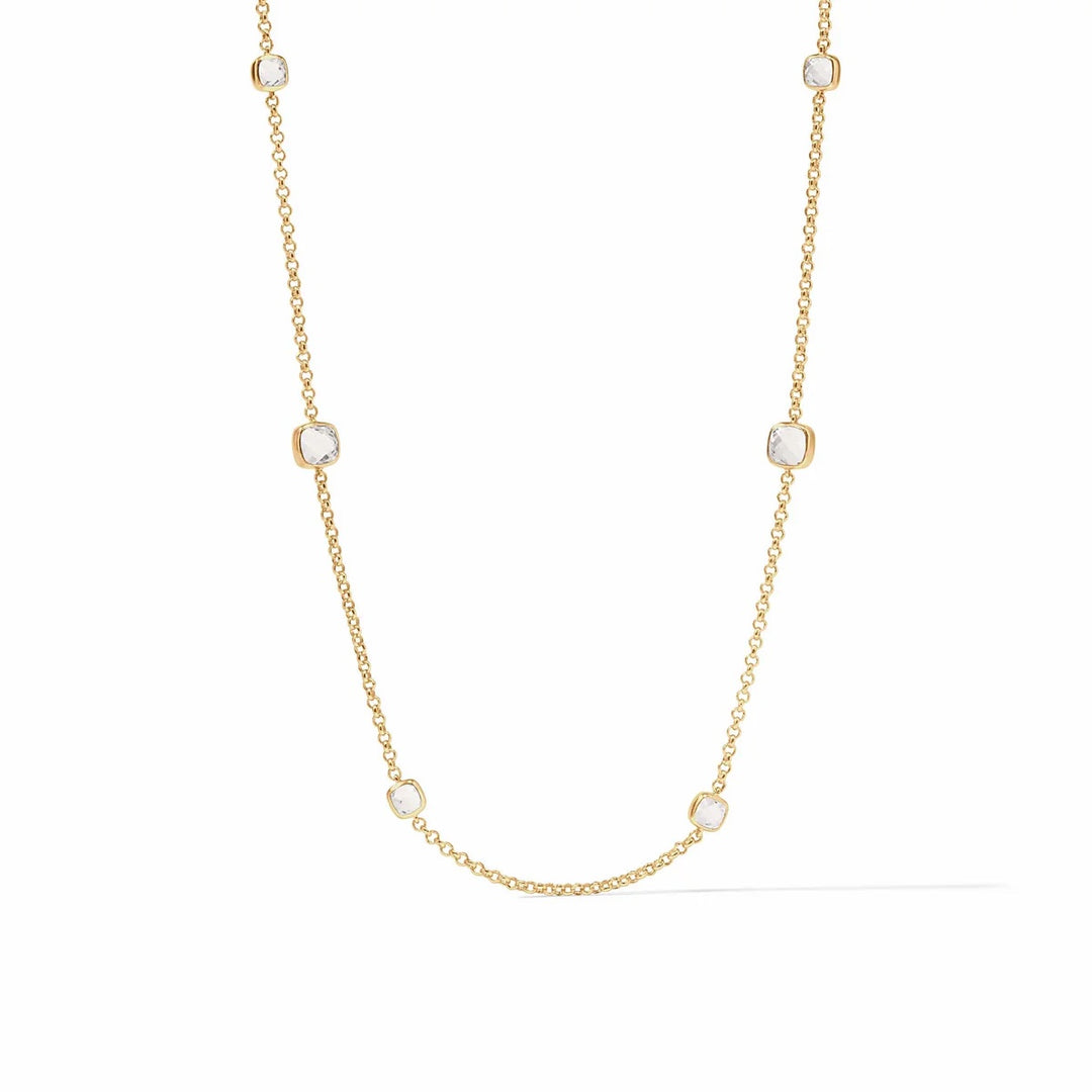 Long Clear Crystal and gold necklace