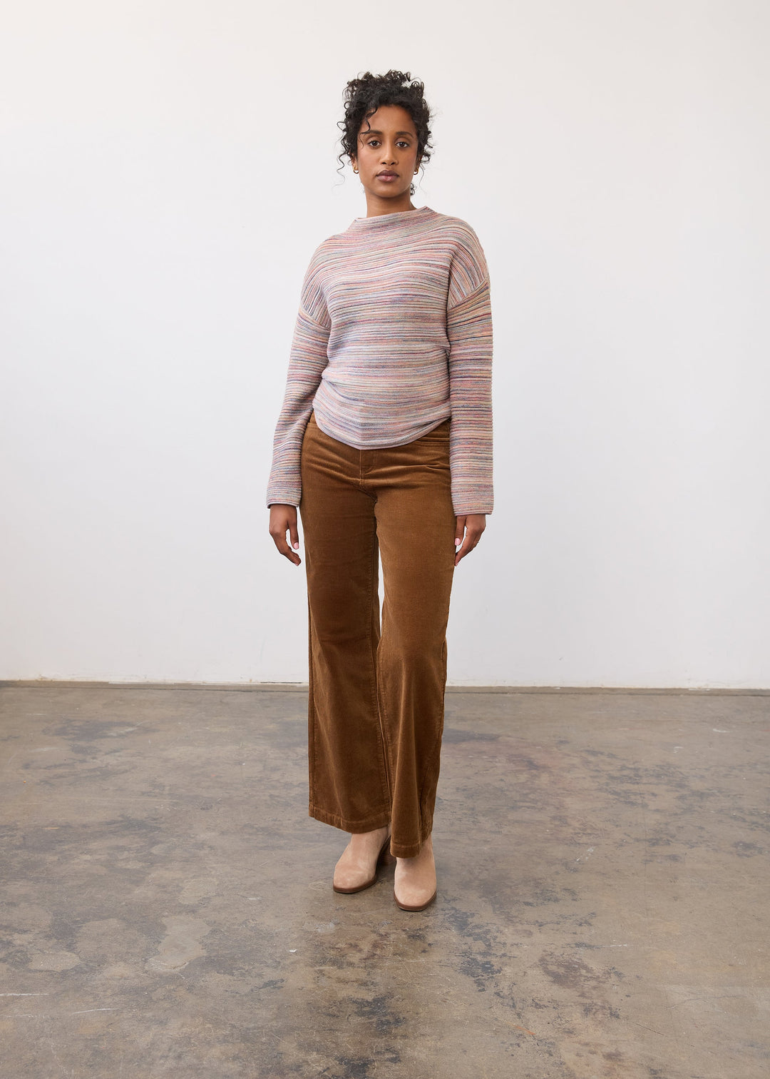 FDJ Olivia wide-leg corduroy pant shown in natural beige, featuring a high waist and relaxed fit for stylish comfort.