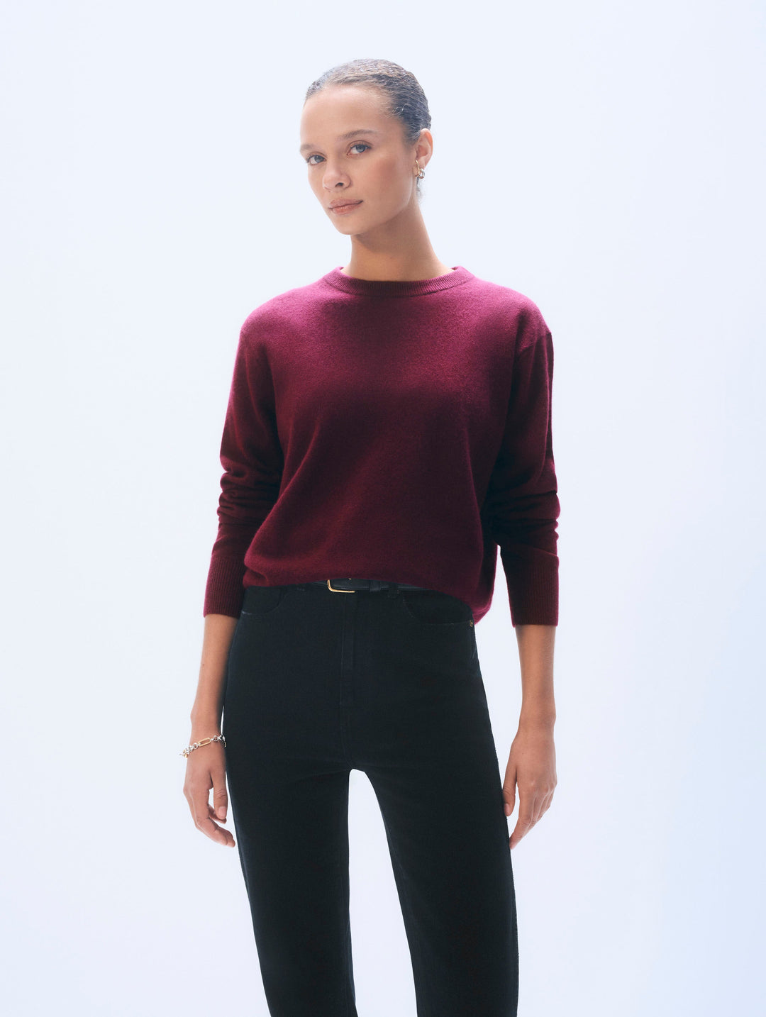 White & Warren Cashmere Crewneck in Sangria.