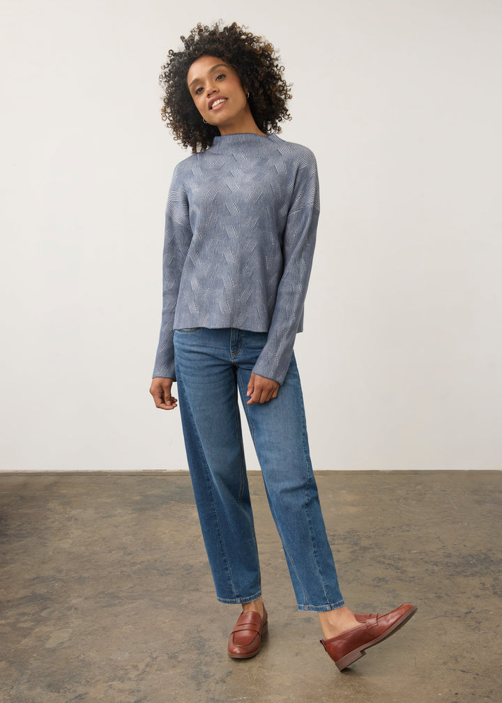 Long Sleeve Funnel Neck Sweater in Stormcloud, styled with jeans