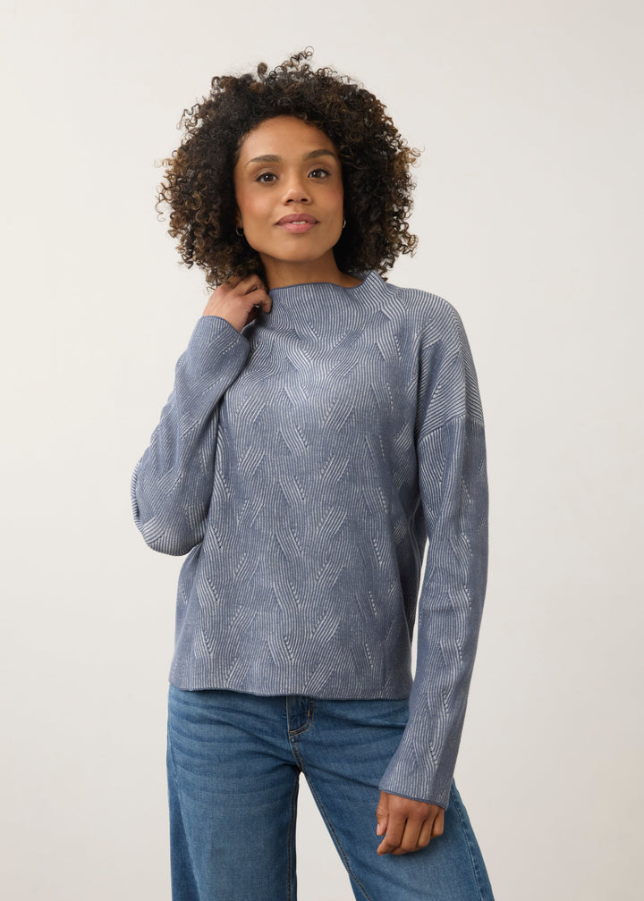Long Sleeve Funnel Neck Sweater in Stormcloud, front