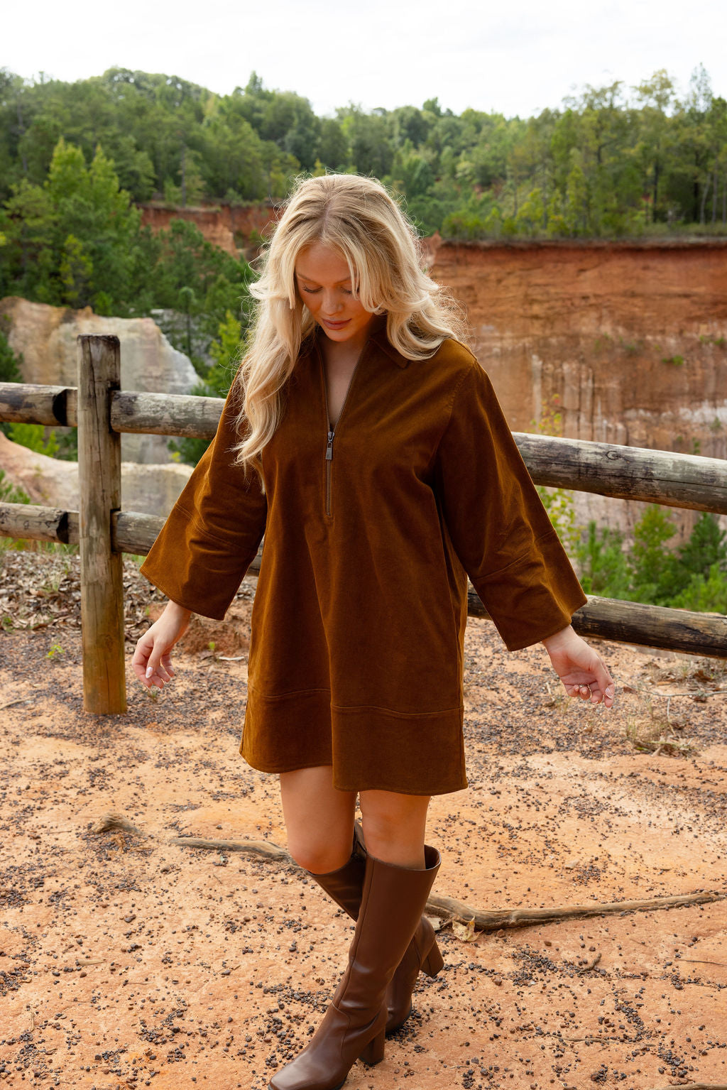 Alden Adair Dakota Buckhorn Dress featuring a stylish, fitted design with a buckhorn detail at the neckline, displayed on a mannequin.