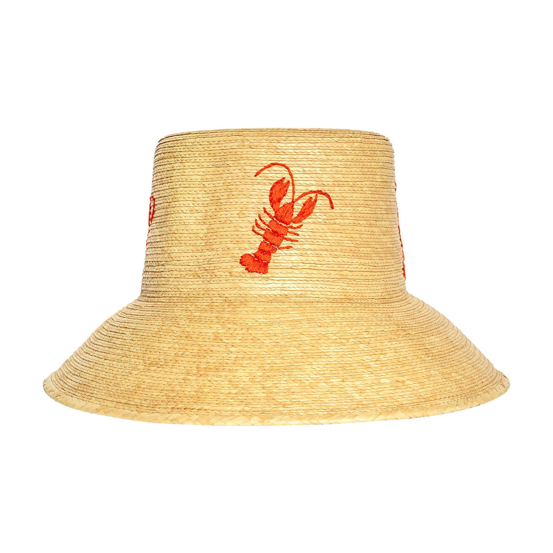 Sunshine Tienda lobster bucket hat made of fabric, featuring a bright red lobster design, perfect for fun summer accessories.