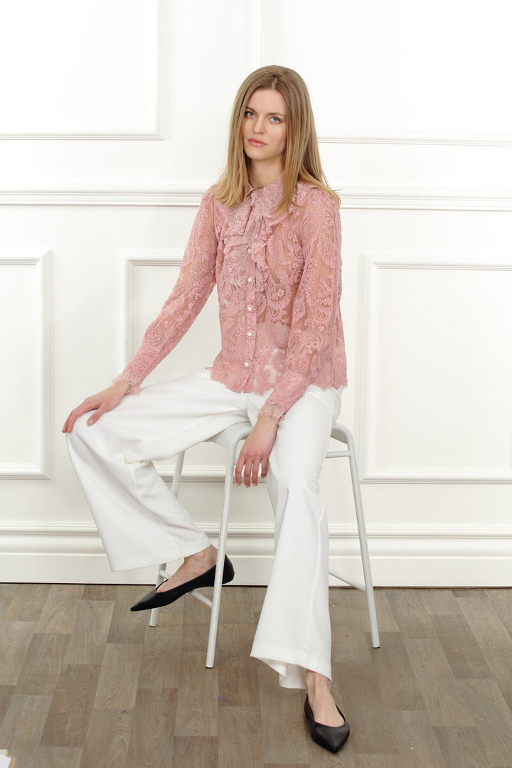 Jeweled Button Lace Blouse