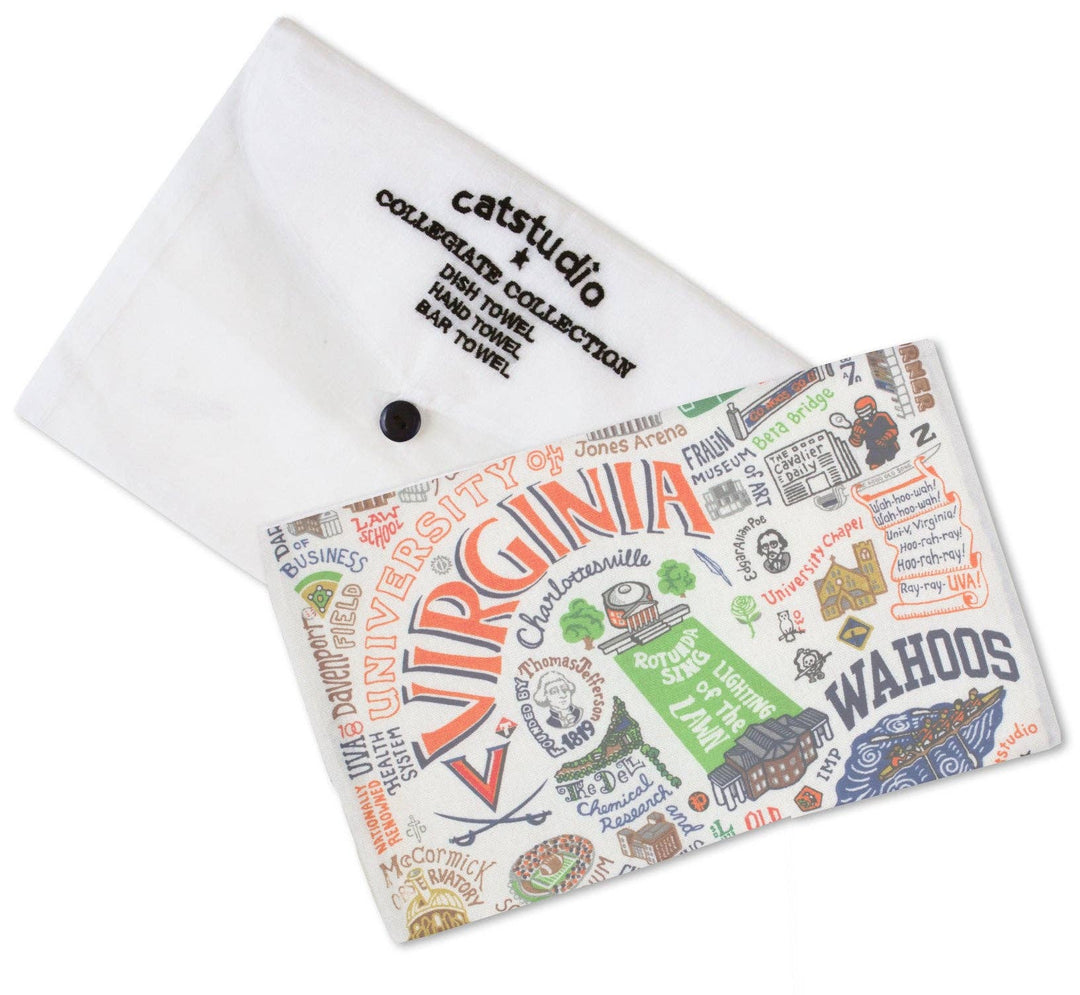 University of Virginia Catstudio home towel with purple and orange UVA logo and emblem, soft and absorbent for home use