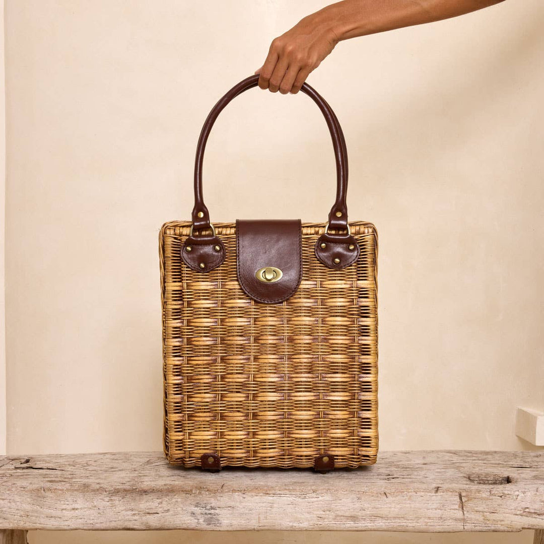Rattan Handbag with Twist Closure