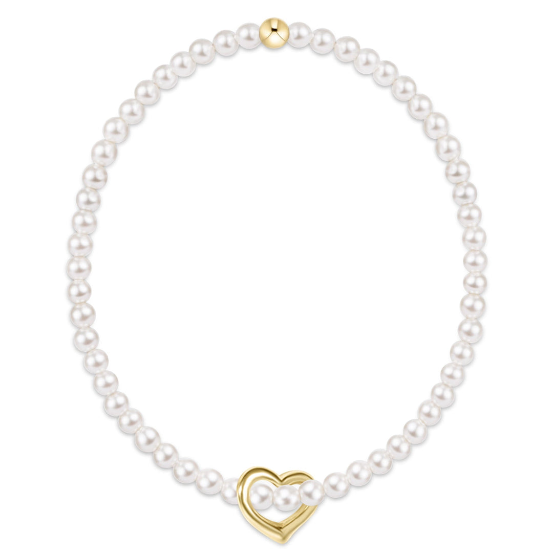 Classic Pearl 3mm Bracelet - Love Gold Charm