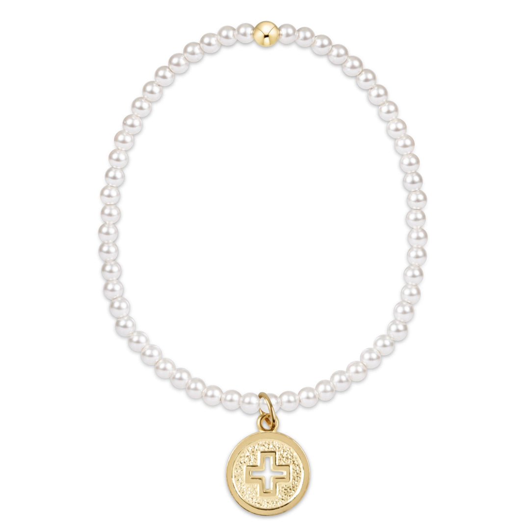 Classic Pearl 3mm Bracelet - Signature Cross Gold Disc