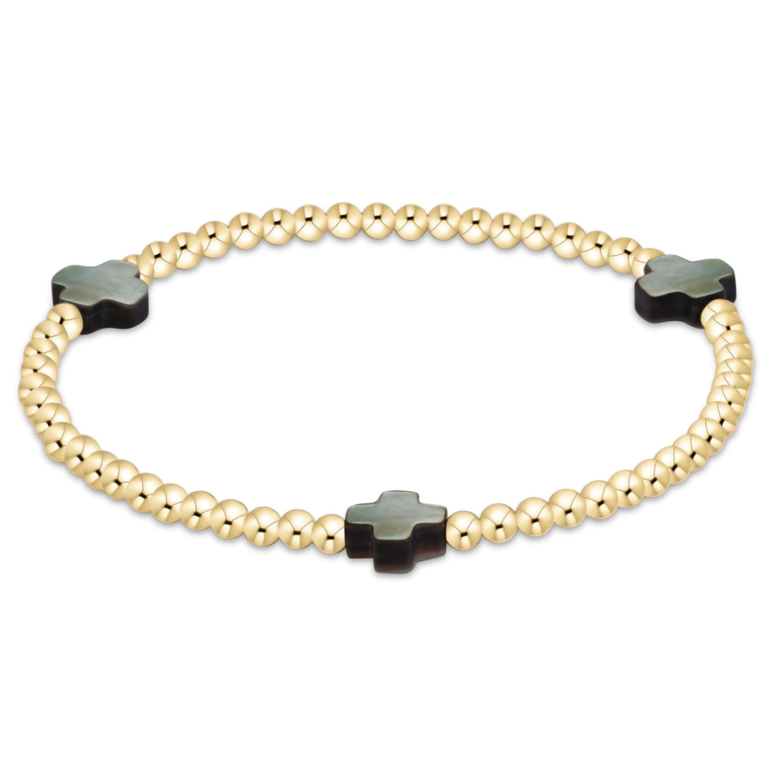 Enewton Signature Cross 3mm pearl bracelet in gold, featuring a delicate cross charm