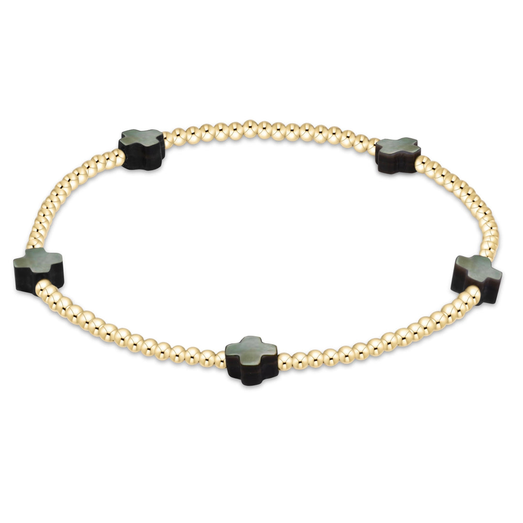 Enewton Signature Cross Small Pearl Bracelet in gold with pearl accents