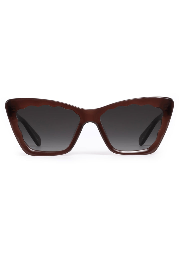 KREWE Brigitte scalloped cat-eye sunglasses in Espresso brown acetate, front view