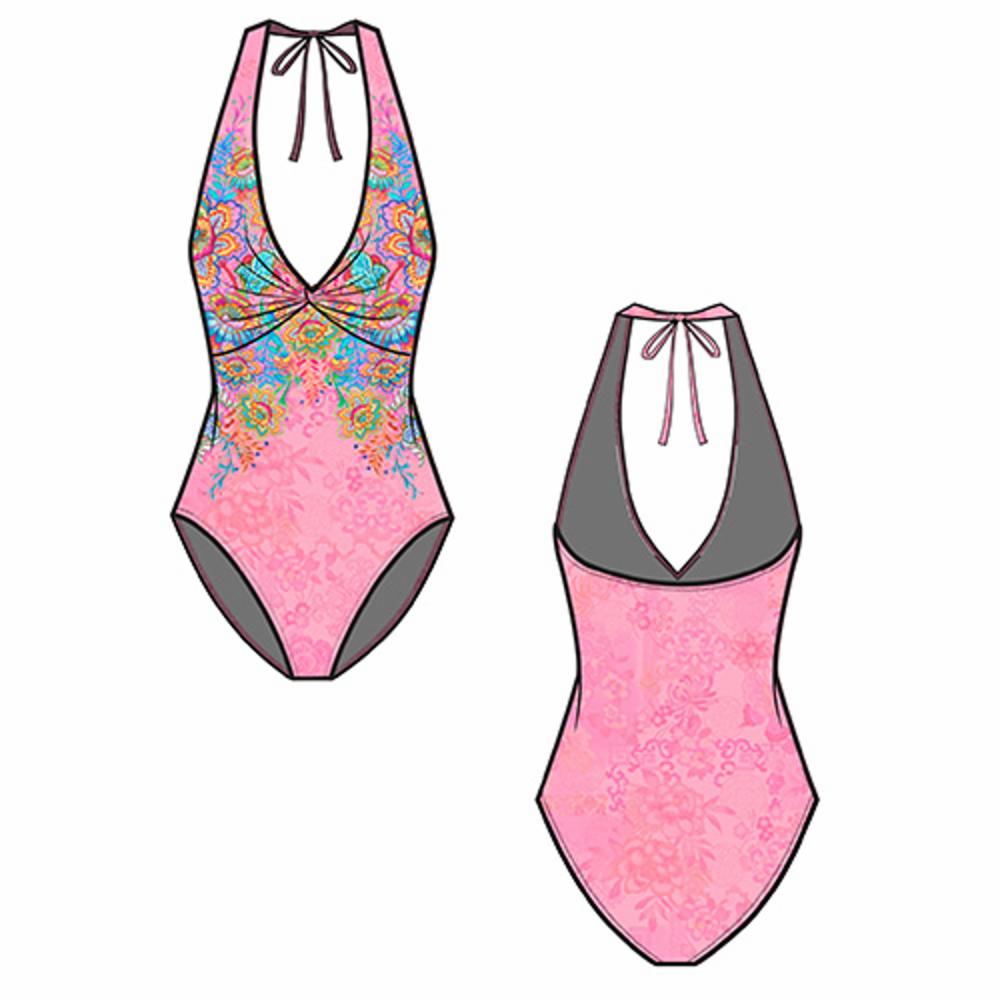 Johnny Was Roisin Twist One-Piece Swimwear showcasing a relaxed loungewear style with a twisted front design and comfortable fit.