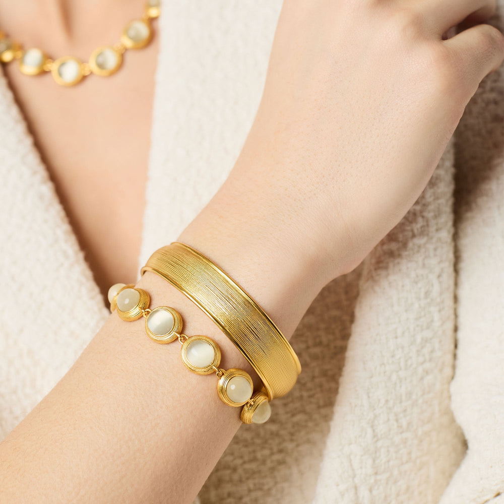 Gold Cobblestone Hinge Bangle by Julie Vos, detailed close-up showcasing textured design and polished finish.