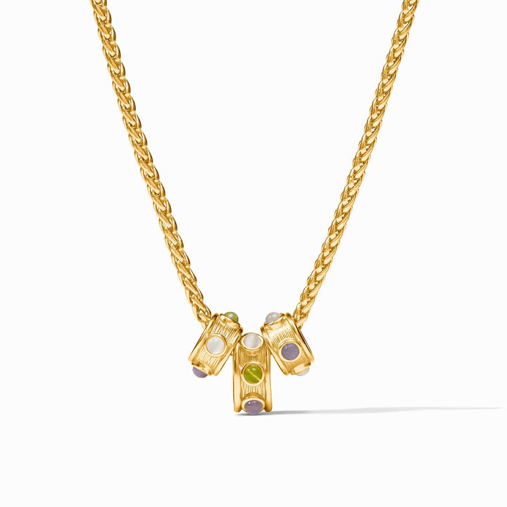 Julie Vos Cobblestone Loop Necklace with multi-stone cat's eye beads, showcasing elegant jewelry design and craftsmanship.