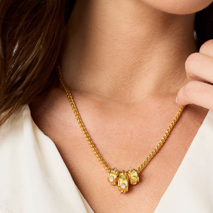 Julie Vos Cobblestone Loop Necklace with multi-stone cat's eye accents, showcasing elegant jewelry accessory design.