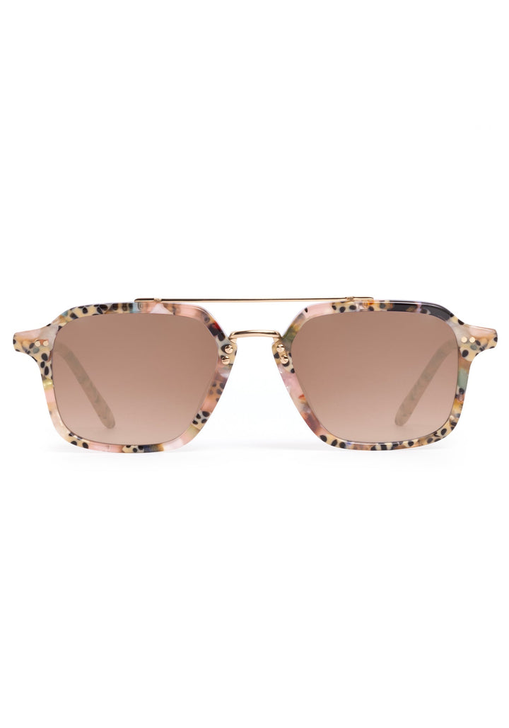KREWE Colton sunglasses in Pink Poppy speckled acetate with 18K gold hardware, front view