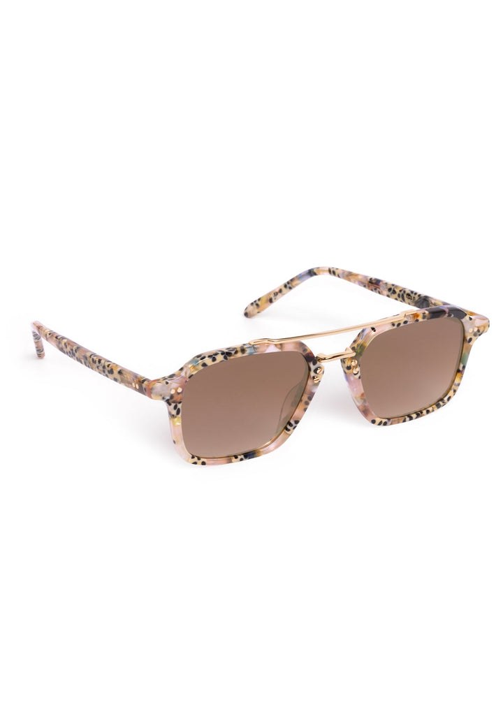 KREWE Colton Pink Poppy rectangular aviator sunglasses, three-quarter view