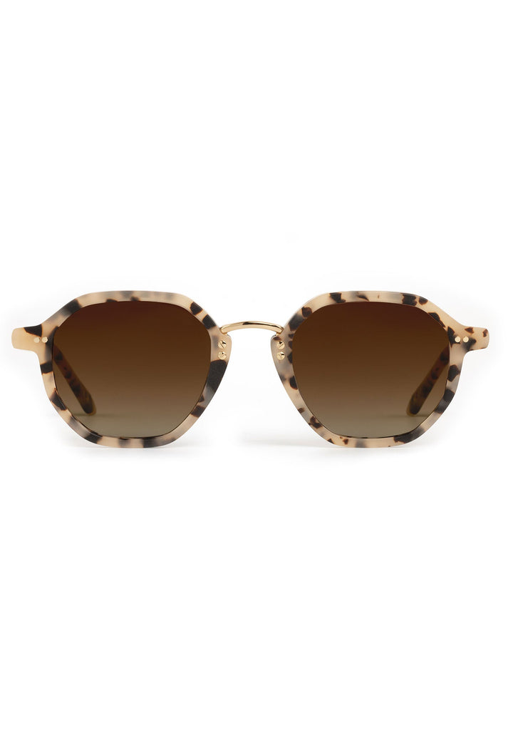 KREWE Dakota sunglasses in matte oyster tortoise acetate with 18K gold bridge, front view