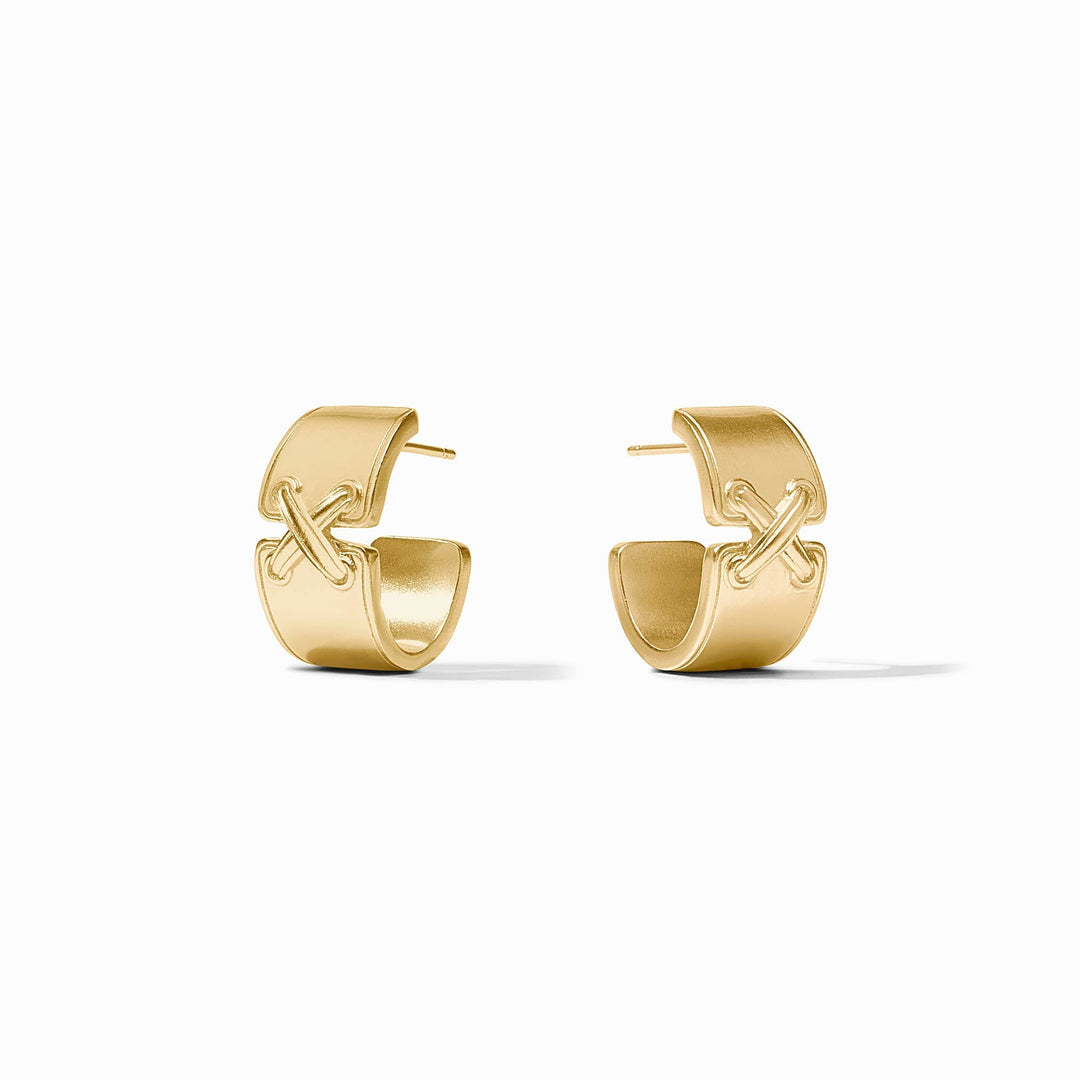 Gold Essex hoop earrings by Julie Vos, showcasing elegant circular jewelry with a smooth polished finish.