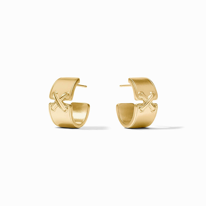 Gold Essex hoop earrings by Julie Vos, showcasing elegant circular jewelry with a smooth polished finish.
