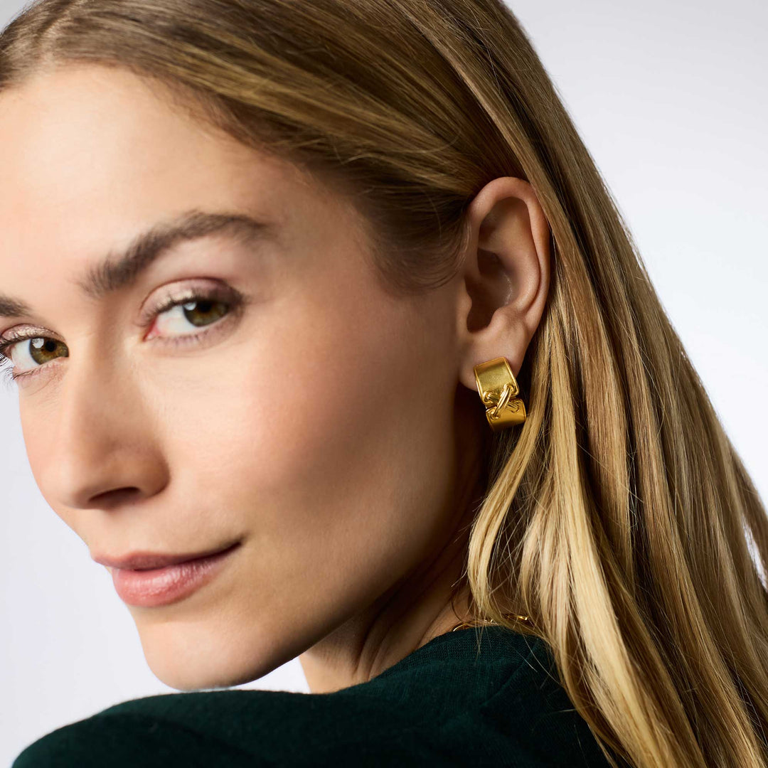 Gold Essex hoop earrings by Julie Vos, stylish accessories with a sleek, circular design perfect for everyday wear.