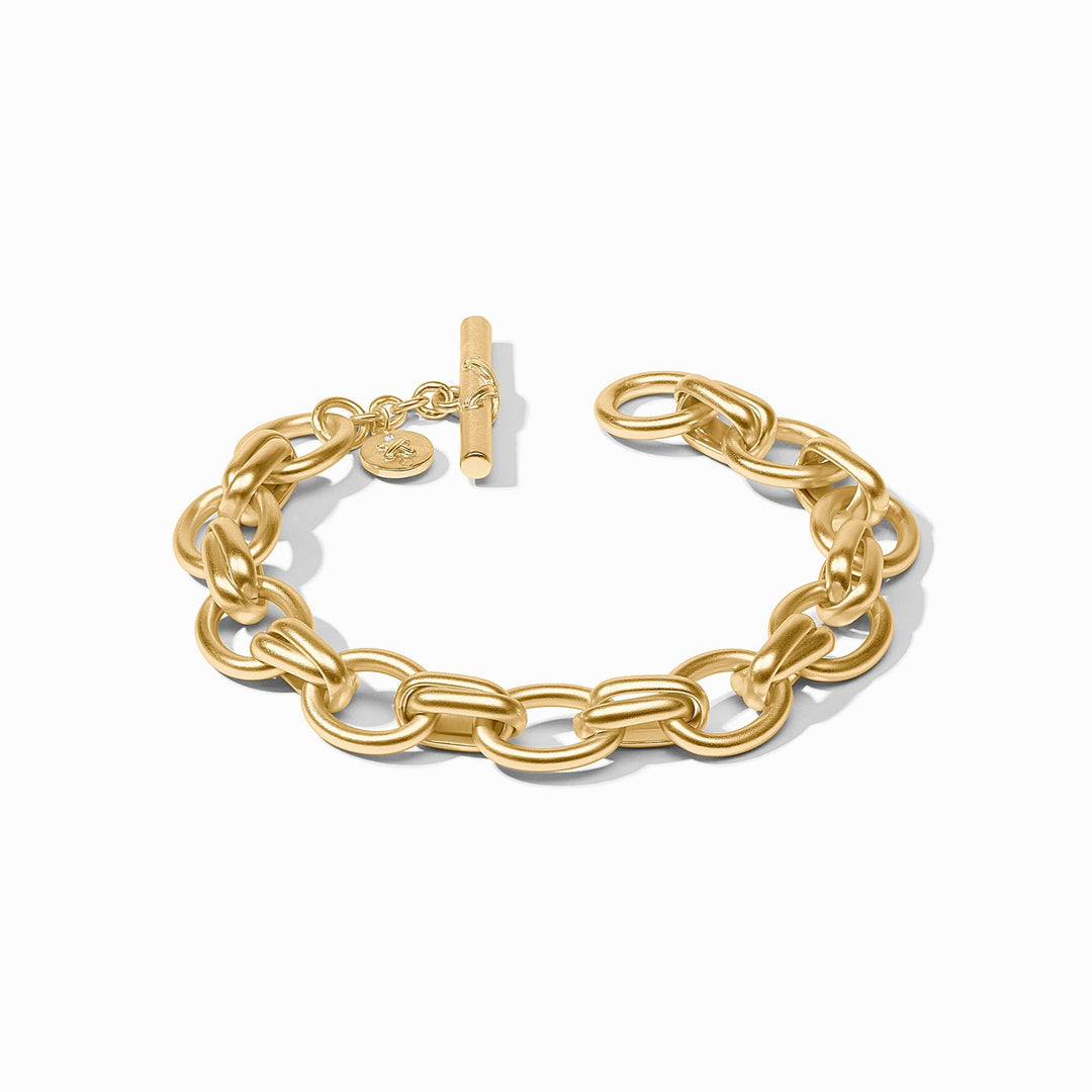 Gold Essex Link bracelet by Julie Vos featuring interlocking chain links, stylish accessories for everyday wear.
