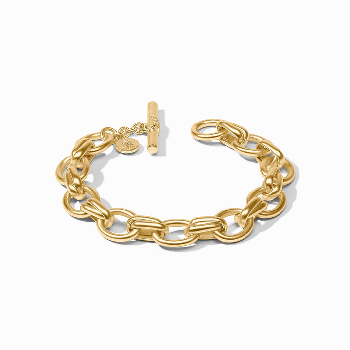 Gold Essex Link bracelet by Julie Vos featuring interlocking chain links, stylish accessories for everyday wear.