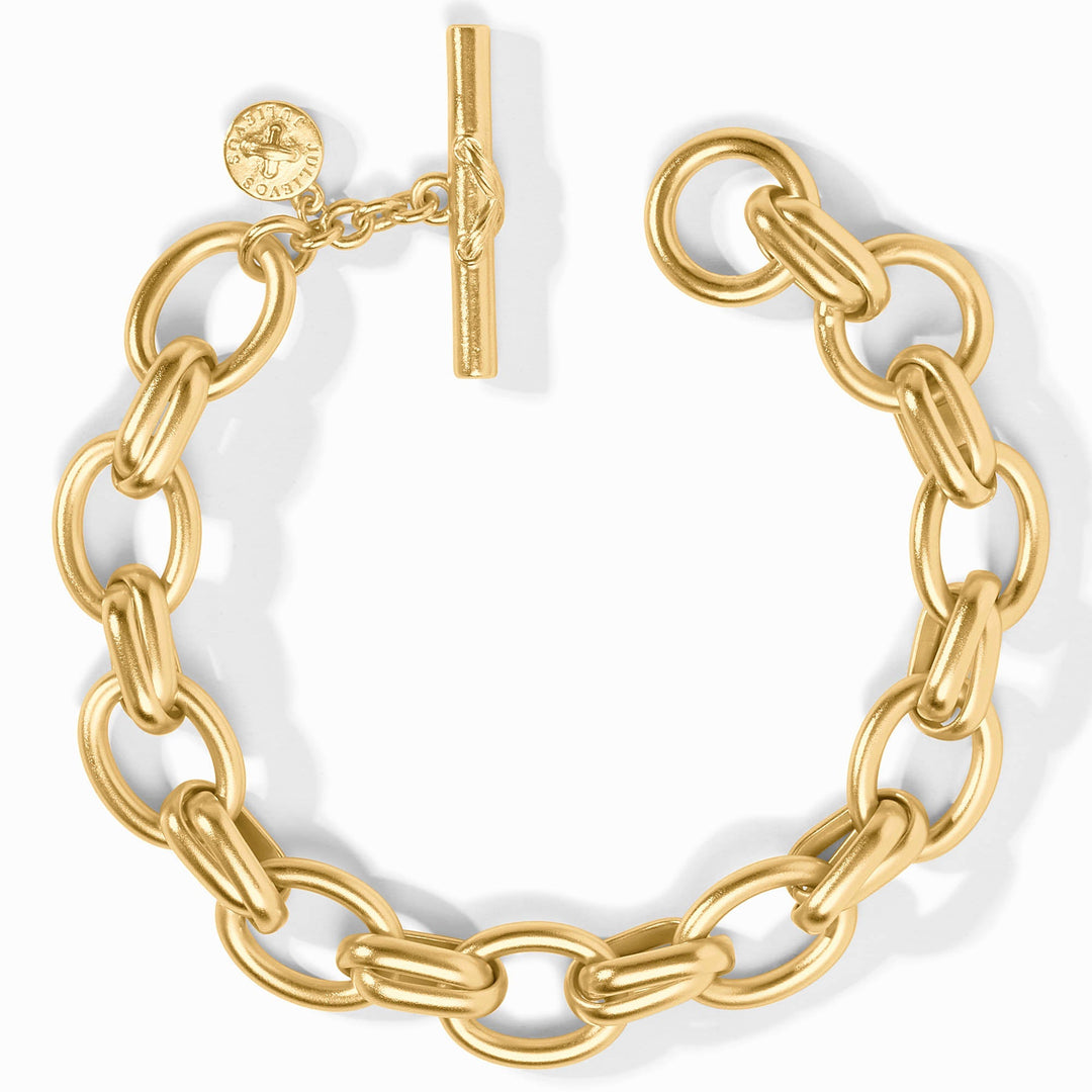 Gold Julie Vos Essex Link bracelet with interconnected chain links, stylish accessories for everyday wear.