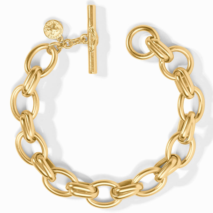 Gold Julie Vos Essex Link bracelet with interconnected chain links, stylish accessories for everyday wear.