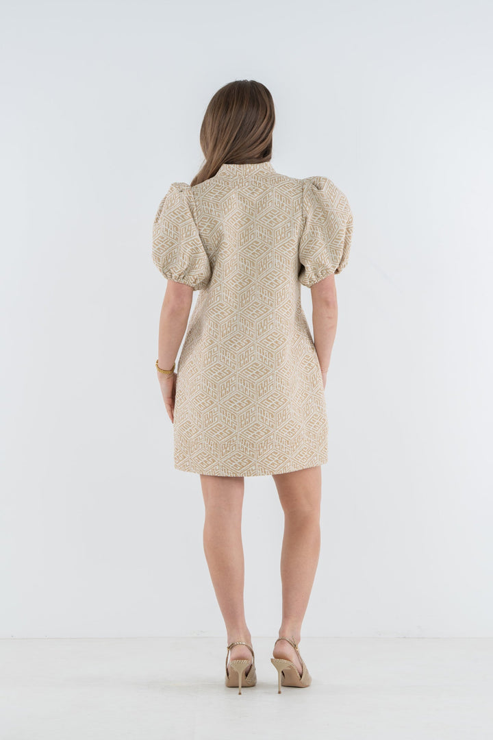 Emily McCarthy Hampton Mini Dress with mosaic monogram back detail, stylish and casual dress perfect for warm weather.