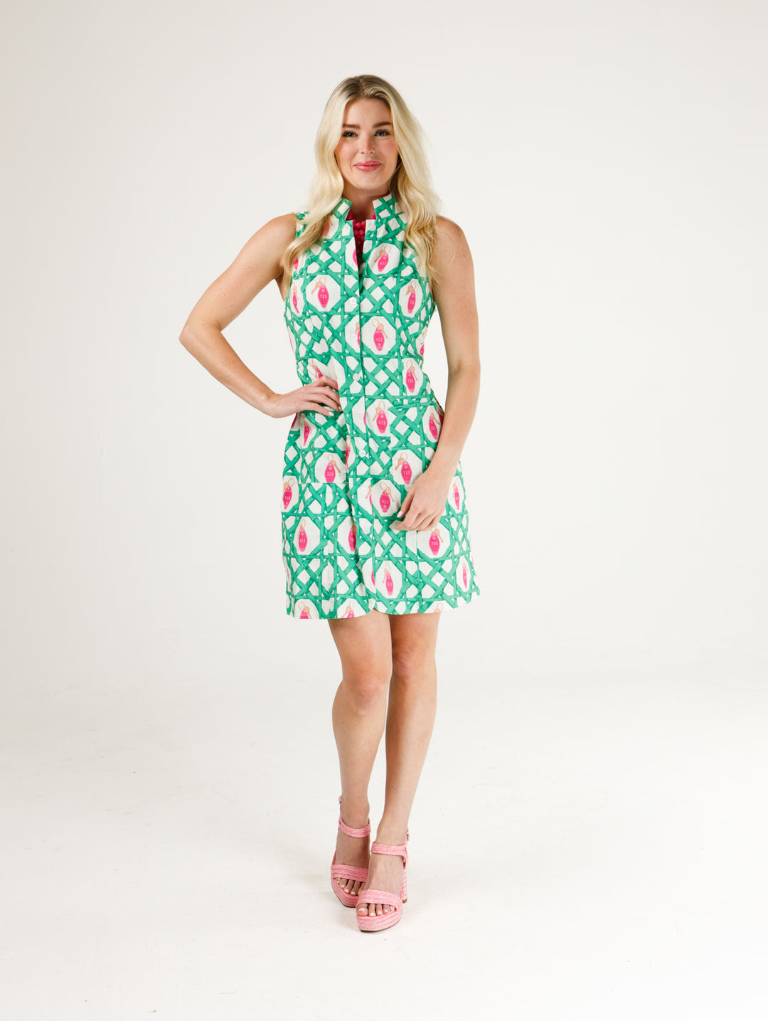 Holly Shae sleeveless Miller "Motel Key" dress featuring a stylish, fitted design with a bold print.