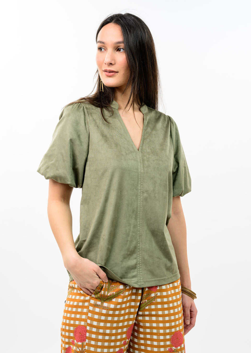 Faux Suede Sleeve Top
