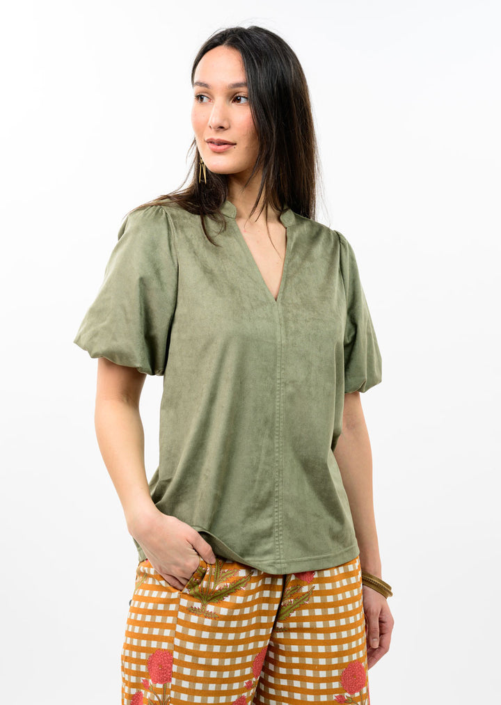 Faux Suede Sleeve Top