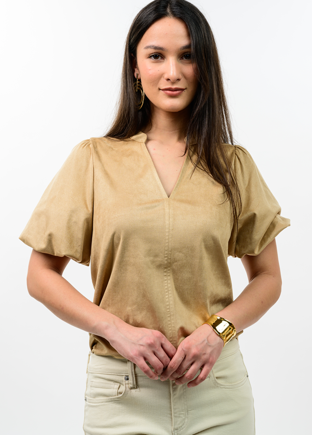 Faux Suede Sleeve Top