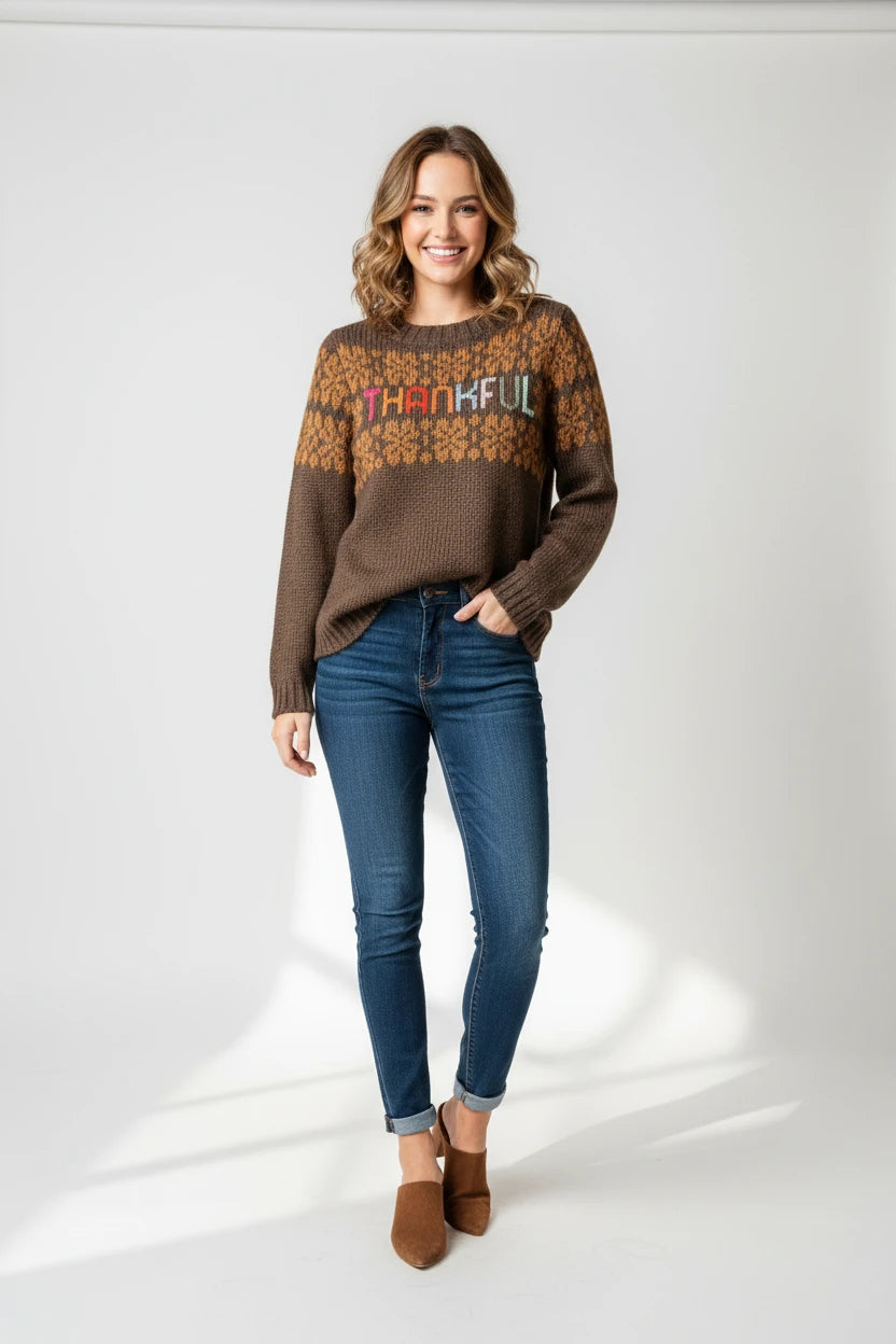 Wooden Ships Thankful Fair Isle sweater, cozy knit tops with festive holiday pattern, featuring traditional fair isle design and warm fabric.
