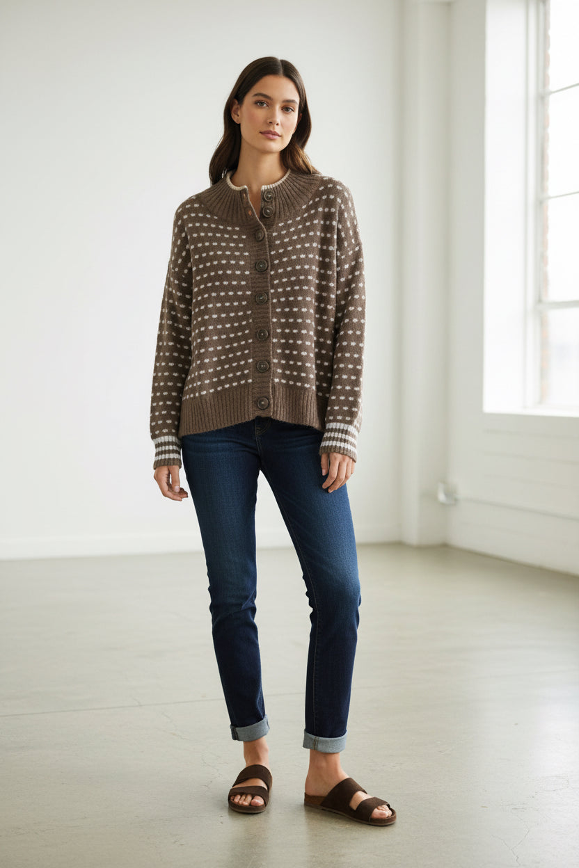 Textured sweater jacket from Zaket & Plover, showcasing a cozy, knit design with a fitted silhouette and long sleeves.