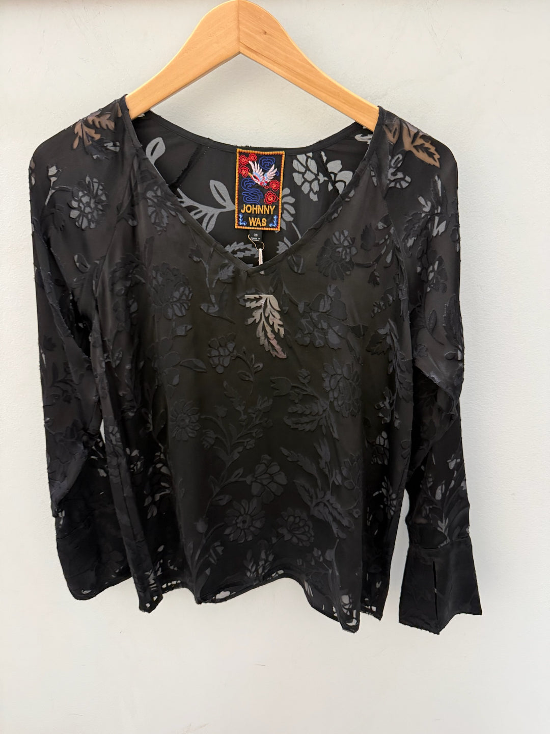 Johnny Was Mayson Flare Sleeve Top with bohemian print and flowing flared sleeves