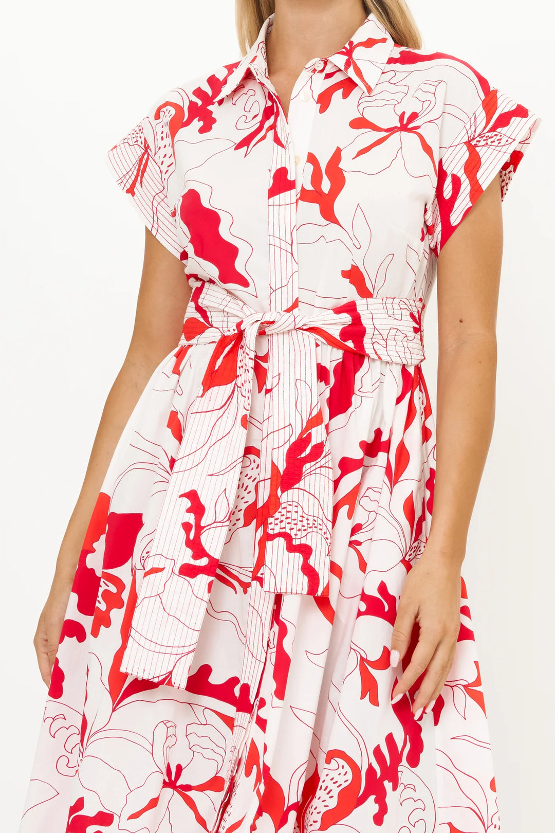 Orchid Red Belted Shirt Dress