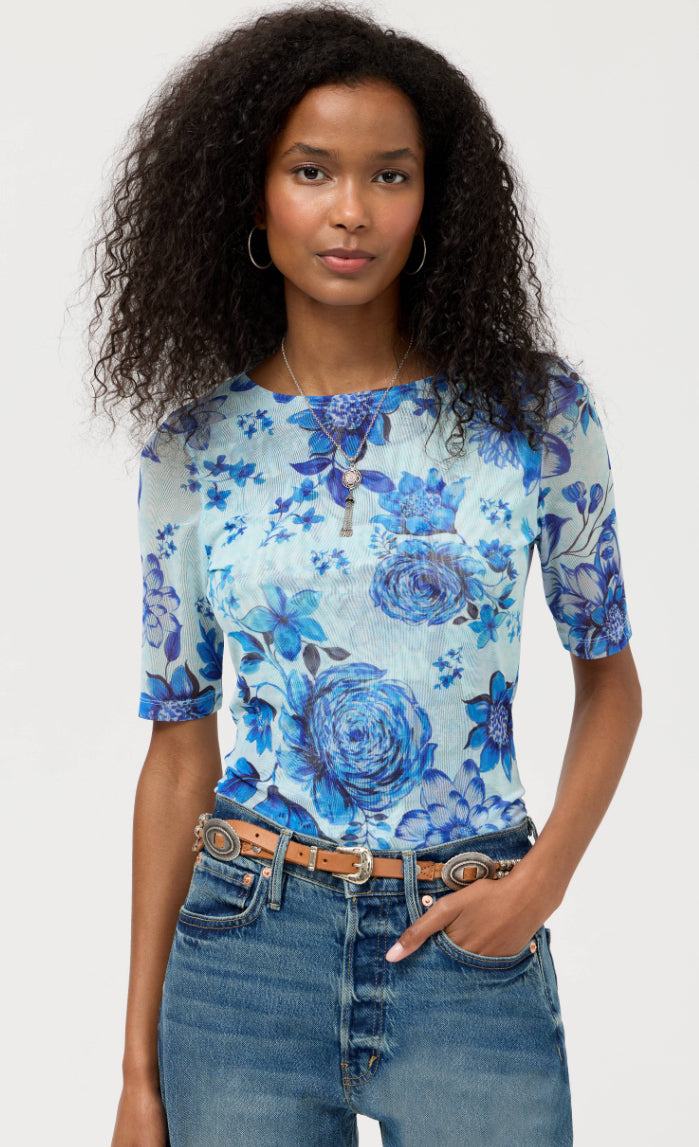 Elbow Sleeve Mesh Top