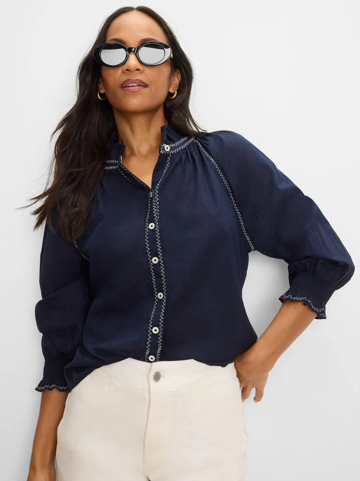 Nic & Zoe Zig Zag Stitch Shirt, stylish women's tops with vibrant zig zag pattern and comfortable fit, perfect for casual wear.